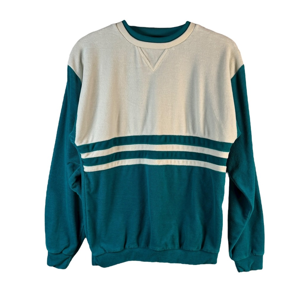 Vintage 80s Knightsbridge‎ Men Color Block Terrycloth Pullover Sweatshirt Sz S